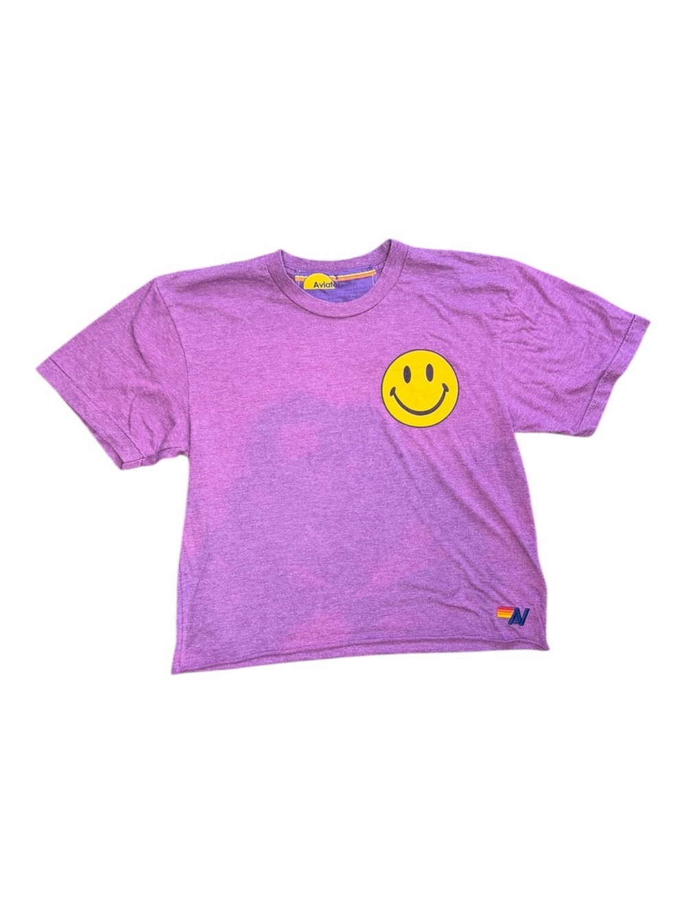 Aviator Nation Smiley Graphic Crop T-Shirt Women’s S Purple Rainbow California - Picture 7 of 12